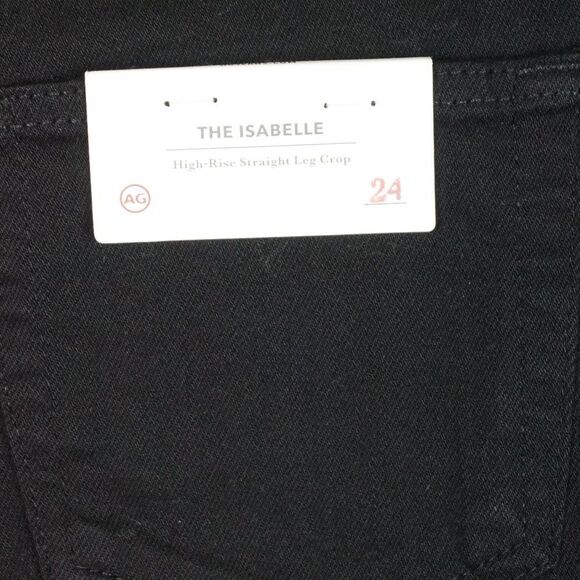 New AG The Isabelle Studded High-Rise Straight-Leg Cropped Black Jeans size 24 - Picture 11 of 16